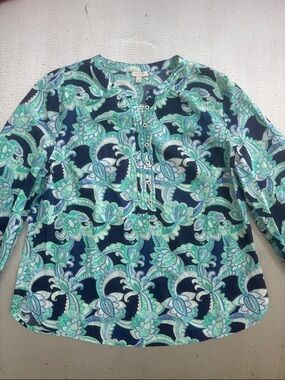 Talbots Navy Floral Paisley Button-Front Blouse